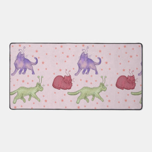 Alien Cats Whimsical Space Cat Funny Sci-Fi Desk Mat