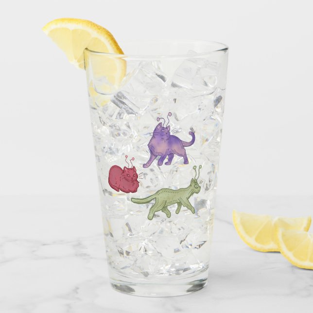 Alien Cats Whimsical Space Cat Funny Sci-Fi Glass (Front Ice)