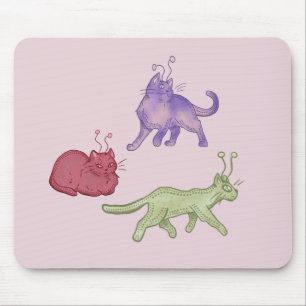 Alien Cats Whimsical Space Cat Funny Sci-Fi Mouse Mat