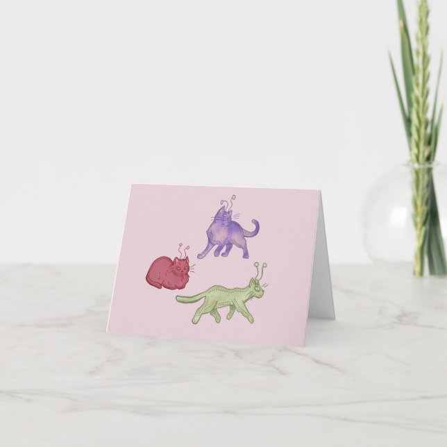 Alien Cats Whimsical Space Cat Funny Sci-Fi Thank You Card (Front)