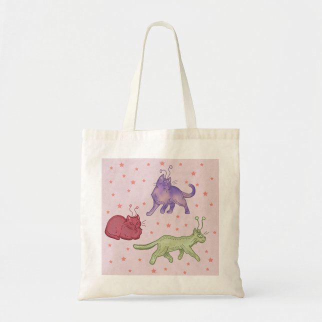 Alien Cats Whimsical Space Cat Funny Sci-Fi Tote Bag (Front)
