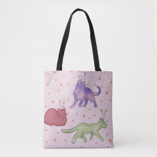 Alien Cats Whimsical Space Cat Funny Sci-Fi Tote Bag