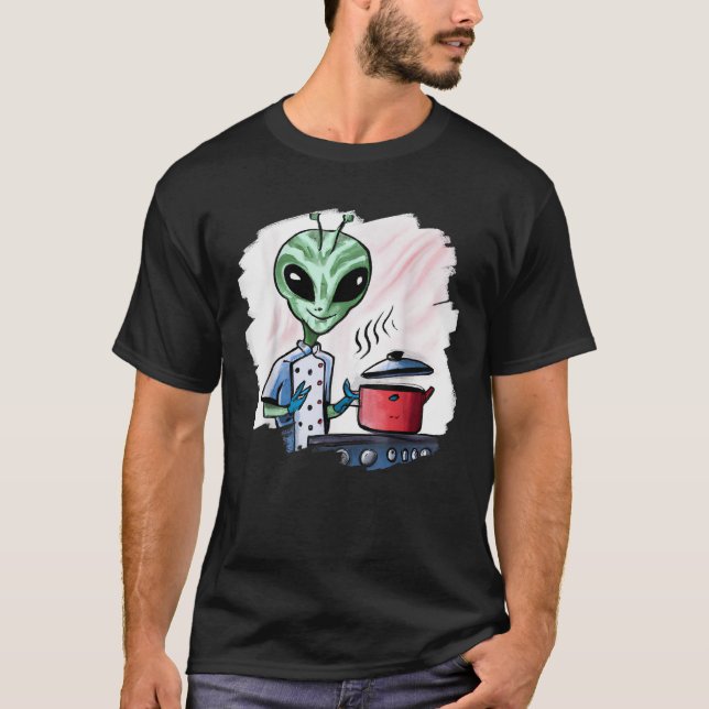Alien Chef Cooking Food Funny Cool Aliens from Spa T-Shirt (Front)