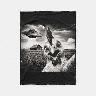 Alien Chicken Selfie With Ufo Fleece Blanket