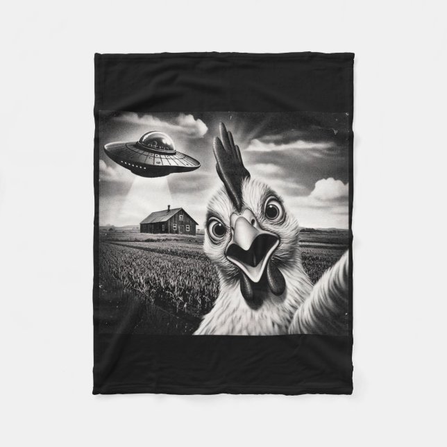 Alien Chicken Selfie With Ufo  Fleece Blanket (Front)