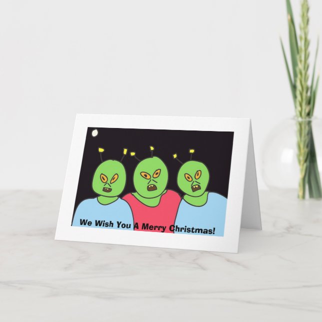 Alien Christmas Greetings Holiday Card (Front)