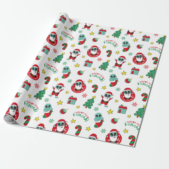 alien christmas pattern wrapping paper (Unrolled)