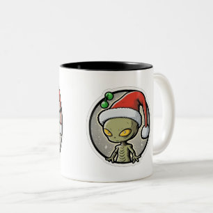 Alien Christmas Sticker Art Two-Tone Mug, 11 oz Coffee Mug