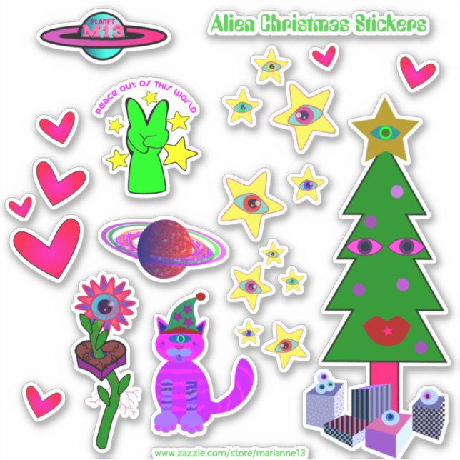 Alien Christmas Stickers (Front)
