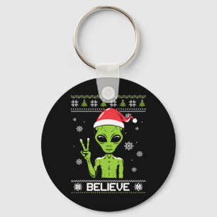 Alien Christmas Sweater Believe Funny Xmas Alien S Key Ring