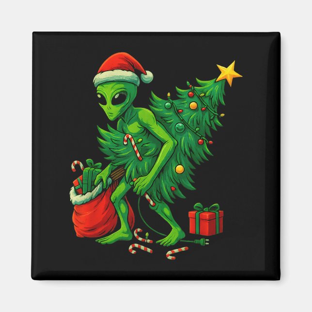 Alien Christmas Tree Lights Xmas Boys Men  Magnet (Front)