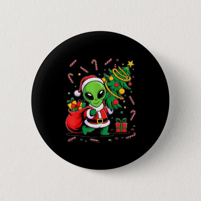 Alien Christmas Tree Lights Xmas Funny Alien  6 Cm Round Badge (Front)