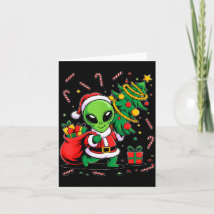 Alien Christmas Tree Lights Xmas Funny Alien  Card