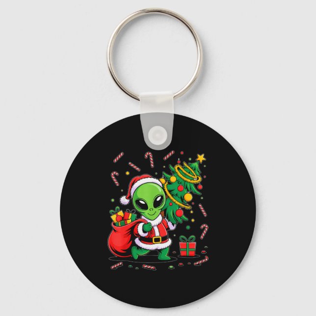 Alien Christmas Tree Lights Xmas Funny Alien  Key Ring (Front)