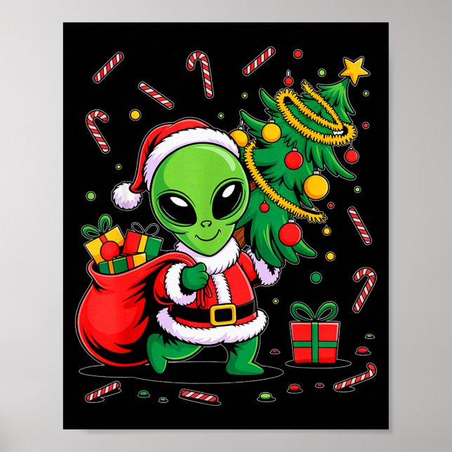 Alien Christmas Tree Lights Xmas Funny Alien  Poster (Front)