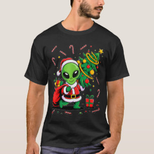 Alien Christmas Tree Lights Xmas Funny Alien  T-Shirt