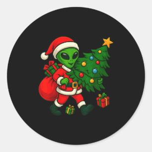 Alien Christmas Tree Xmas Lights Funny Holiday Men Classic Round Sticker