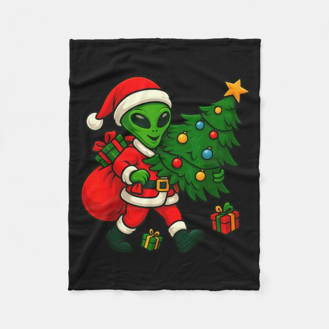 Alien Christmas Tree Xmas Lights Funny Holiday Men Fleece Blanket (Front)