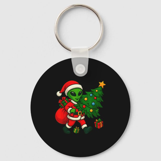 Alien Christmas Tree Xmas Lights Funny Holiday Men Key Ring (Front)