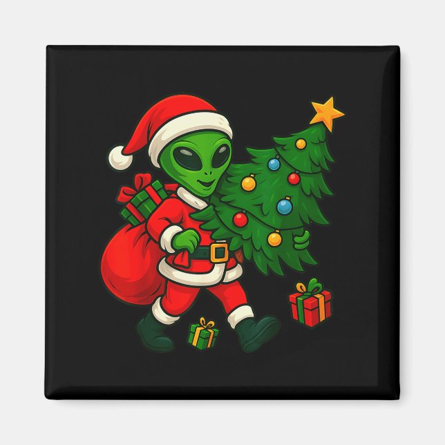 Alien Christmas Tree Xmas Lights Funny Holiday Men Magnet (Front)