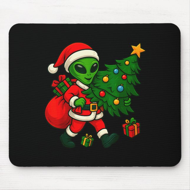 Alien Christmas Tree Xmas Lights Funny Holiday Men Mouse Mat (Front)
