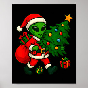 Alien Christmas Tree Xmas Lights Funny Holiday Men Poster