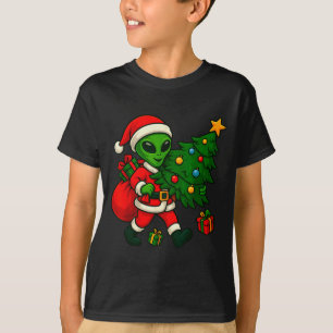Alien Christmas Tree Xmas Lights Funny Holiday Men T-Shirt
