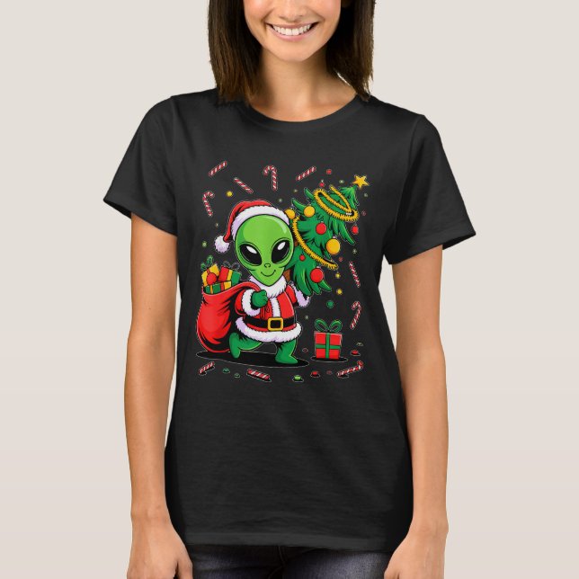 Alien Christmas Tree Xmas Lights Funny Holiday Men T-Shirt (Front)