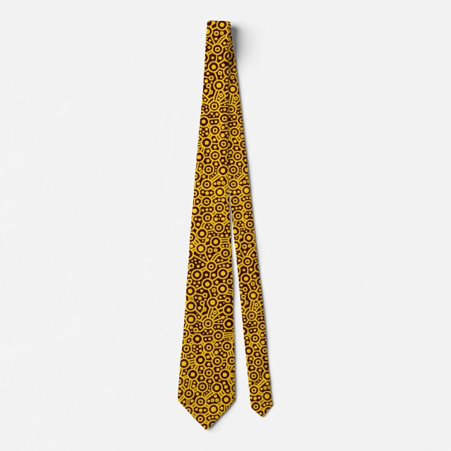 Alien Circuit Abstract II - Amber on Dark Brown Tie (Front)