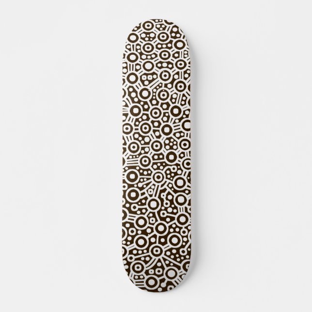 Alien Circuit - White on Dark Brown Skateboard (Front)