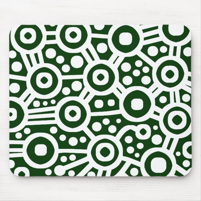 Alien Circuit - White on Dark Green Mouse Mat (Front)