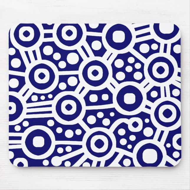 Alien Circuit - White on Deep Blue Mouse Mat (Front)