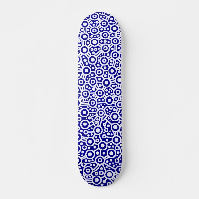 Alien Circuit - White on Deep Blue Skateboard (Front)