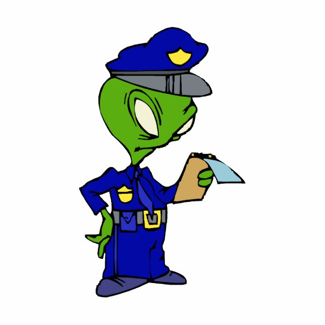 Alien Cop Writing a Ticket Standing Photo Sculpture (Front)