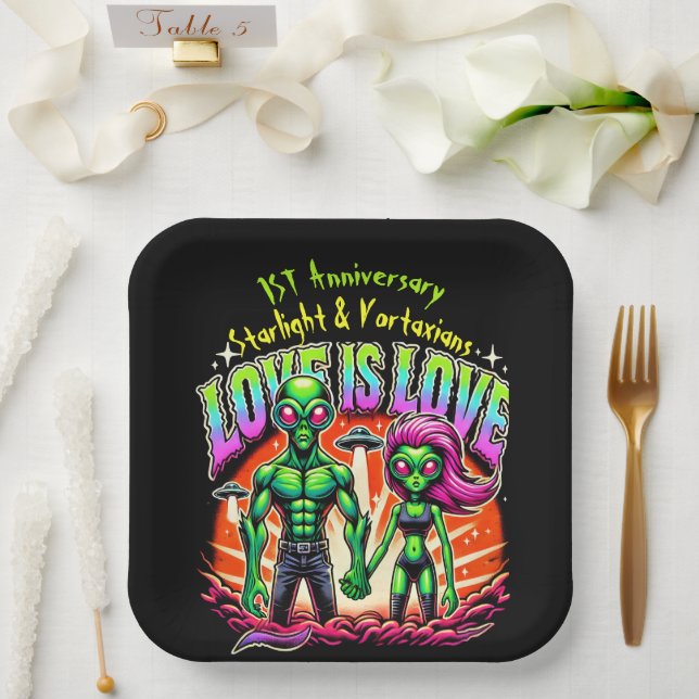 Alien Couple in Cosmic Love Paper Plate (Wedding)
