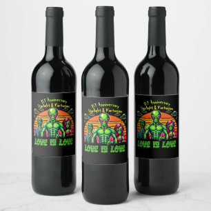 Alien Couple in Galactic Affection Wine Label