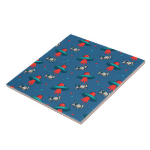 Alien Cow Abduction Ceramic Tile