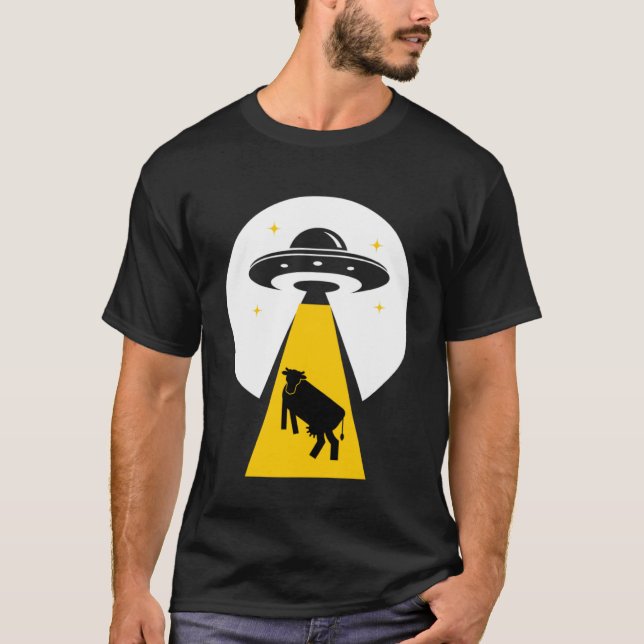 Alien cow abduction UFO spaceship T-Shirt (Front)