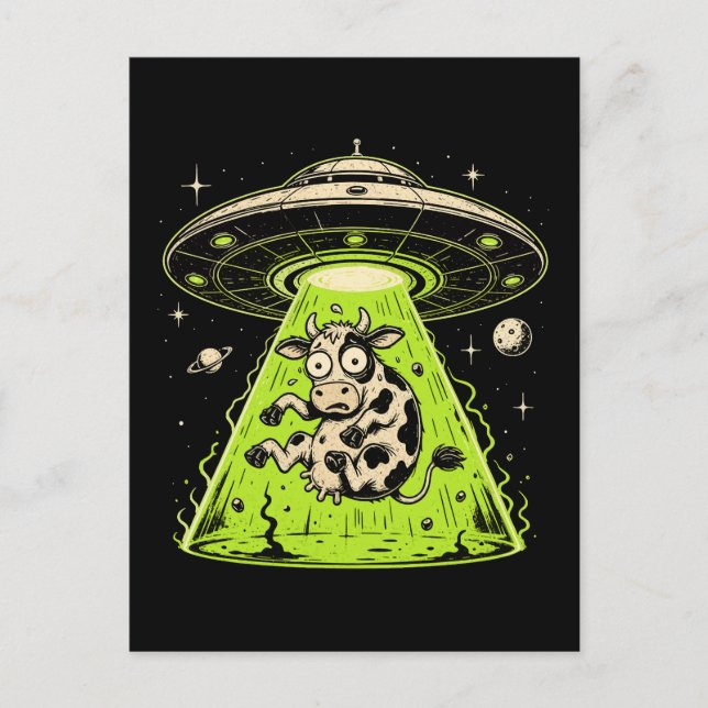 Alien Cow Abduction Weirdcore Surreal Postcard (Front)