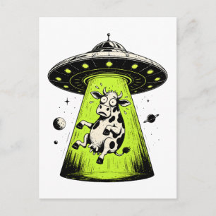 Alien Cow Abduction Weirdcore Surreal Postcard