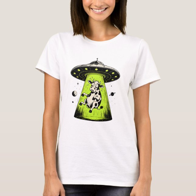 Alien Cow Abduction Weirdcore Surreal T-Shirt (Front)