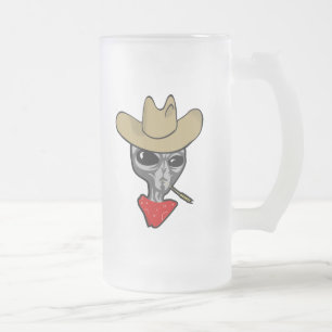 Alien Cowboy Frosted Glass Beer Mug