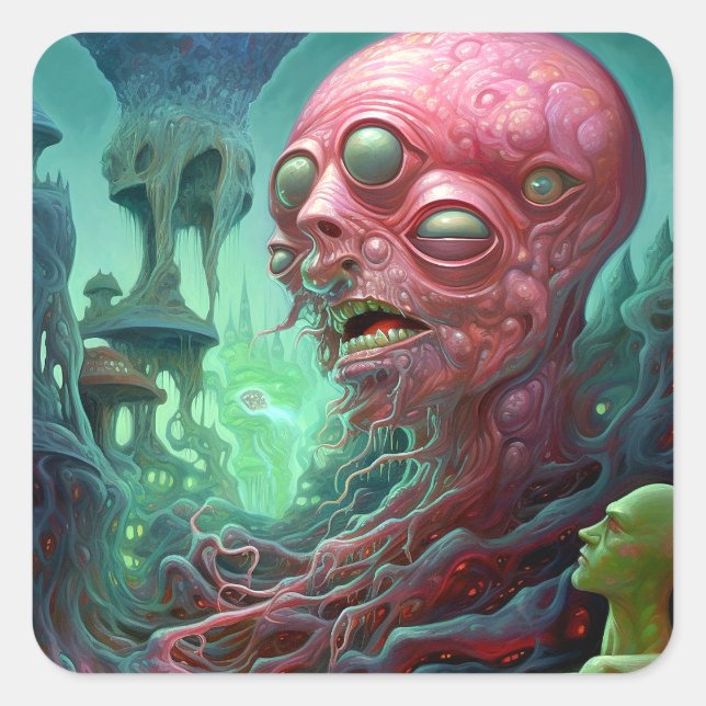 Alien Creature Surreal Horror Art Square Sticker (Front)