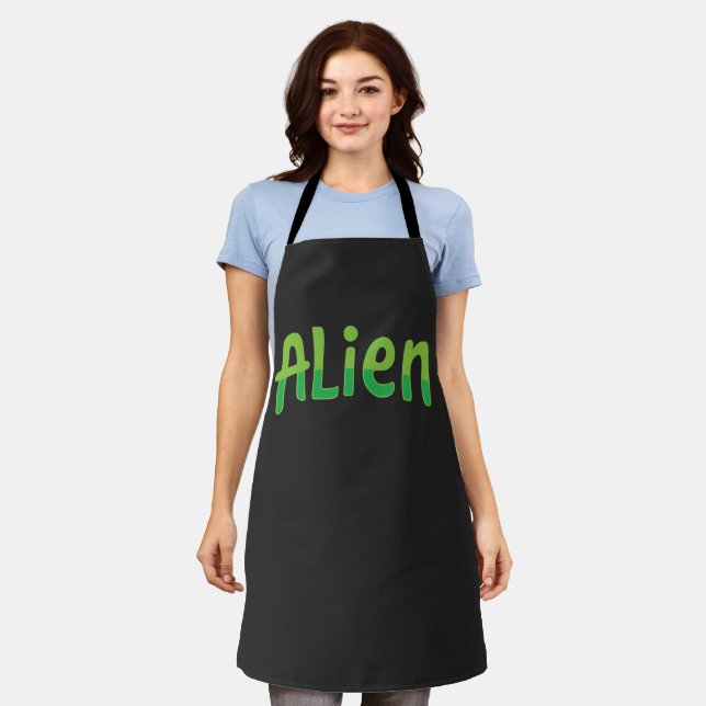 Alien Cute Playful Space Alien Green Typography Apron (Worn)
