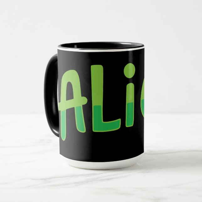 Alien Cute Playful Space Alien Green Typography Mug (Front Left)