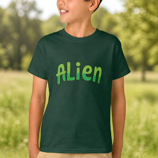 Alien Cute Playful Space Alien Green Typography T-Shirt