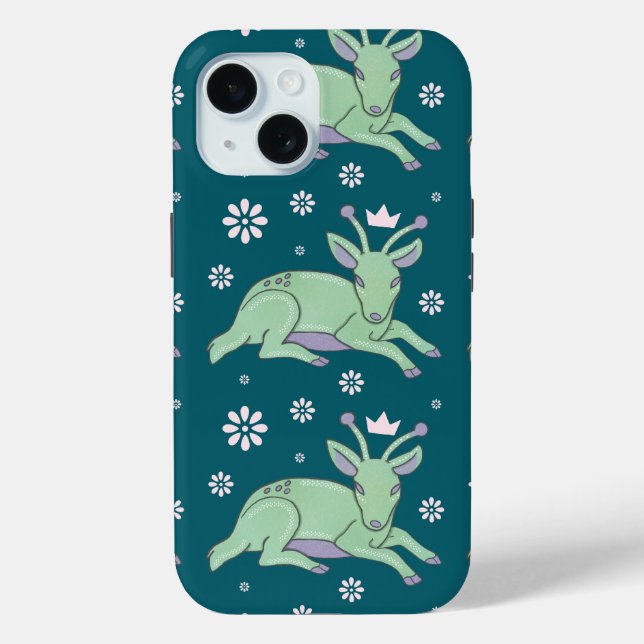 Alien Deer Folk Art | Whimsical Green Fawn Case-Mate iPhone Case (Back)
