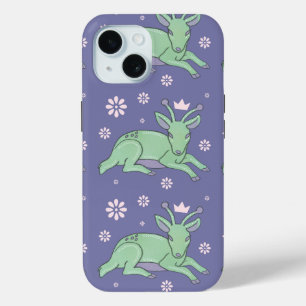 Alien Deer Folk Art Whimsical Green Fawn iPhone 15 Case
