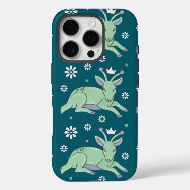 Alien Deer Folk Art | Whimsical Green Fawn Case-Mate iPhone Case (Back)