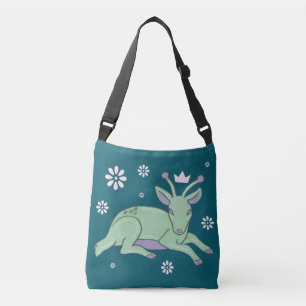 Alien Deer Folk Art Whimsical Green Fawn Crossbody Bag